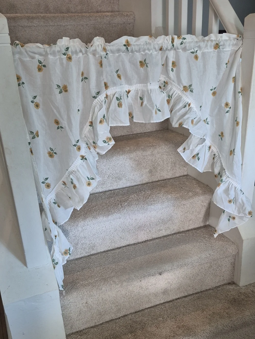 One Piece Floral Swag Ruffled Curtain Panel - White with Yellow Flowers